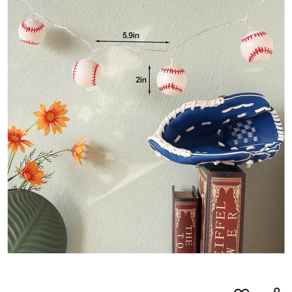 Baseball String Lights - White and Red  9 Funtions Uses 3 AA Batts Not Included - Picture 8 of 9